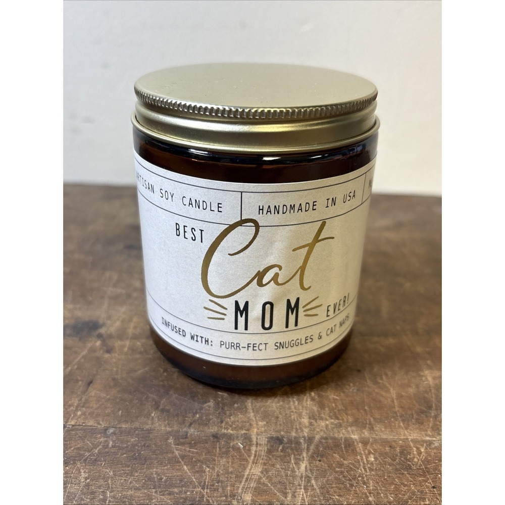 Cat Mom Gift Women Unique Cat Lover Candle Soy USA Made Vanilla Bergamot Coconut